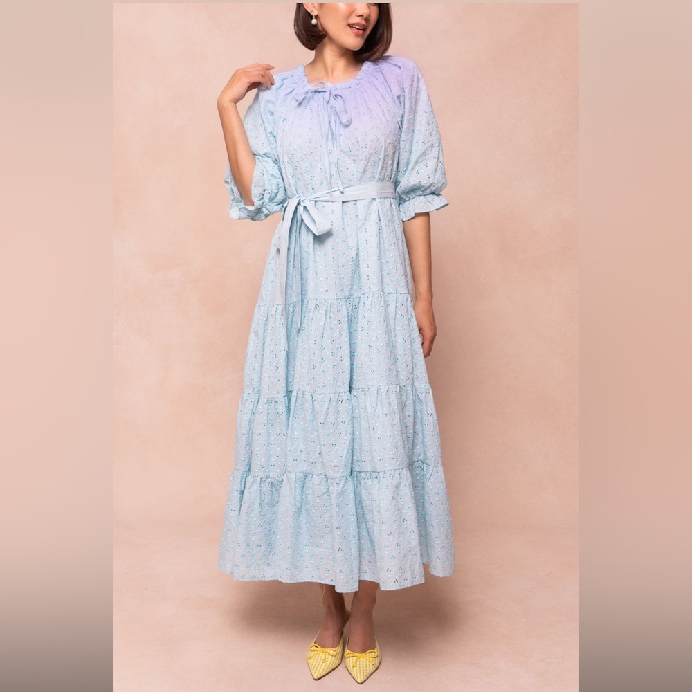 Ivy City Gigi Light Blue Maxi Eyelet Dress